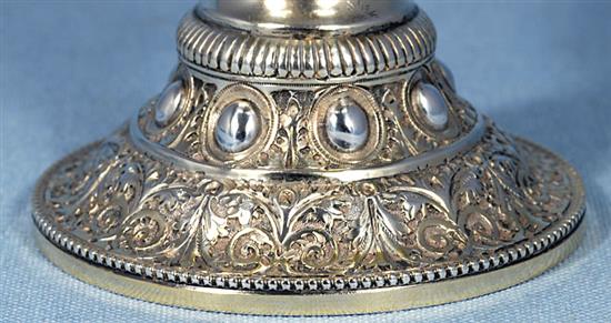 A mid Victorian parcel gilt silver ovoid shaped wine ewer/ claret jug, Height 13 ½”/340mm Weight 23.oz/653grms